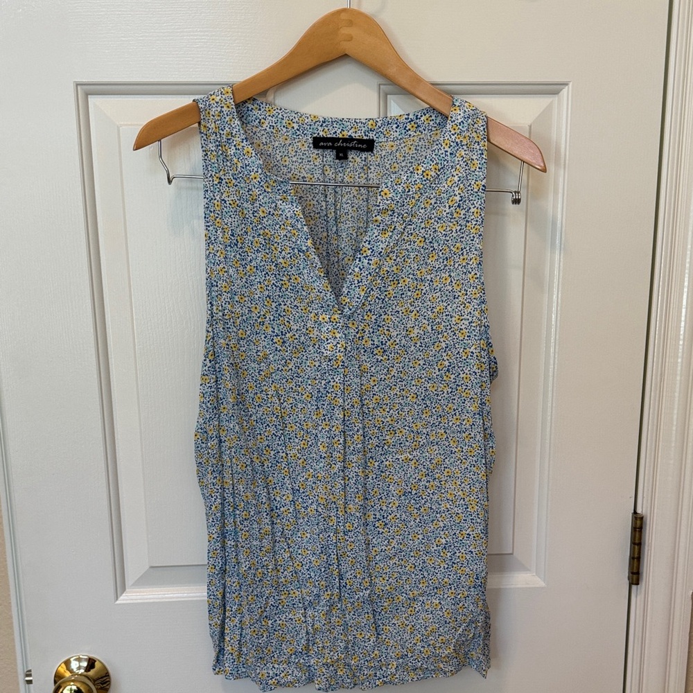 Sleeveless Floral Blouse - Blue and Yellow